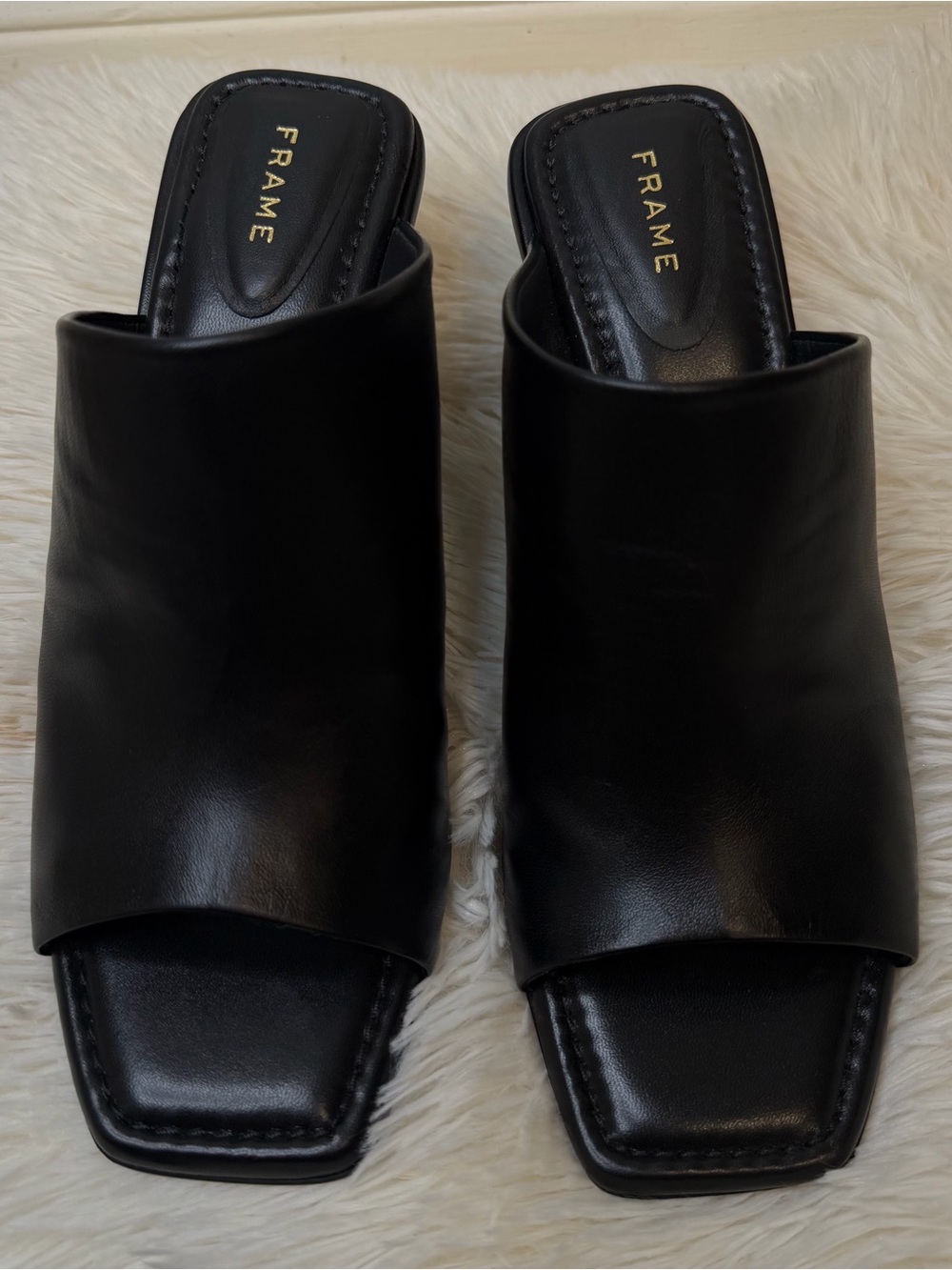 FRAME Black Leather Wedge Mules — US 8 / EU 38½